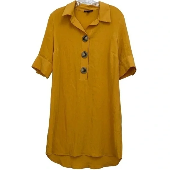 Lily Black Mustard Tunic Blouse Dress Oversized Buttons Women’s Size Small - Picture 1 of 13